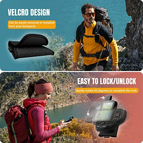 Wanderer mit Rucksack und Velcro-Design.