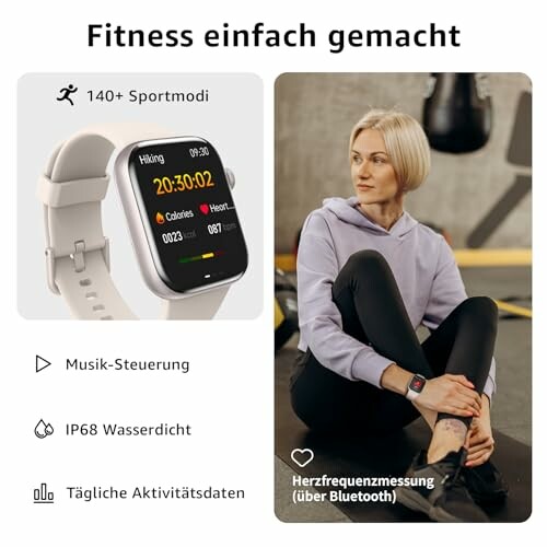 Smartwatch mit Fitnessfunktionen und Frau beim Training