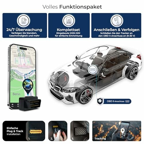 Auto mit GPS-Tracker und Smartphone-App.