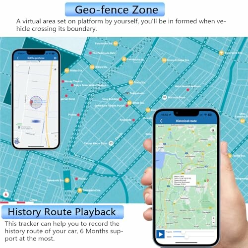 Zwei Smartphones zeigen GPS-Tracking-Funktionen auf einer Karte.