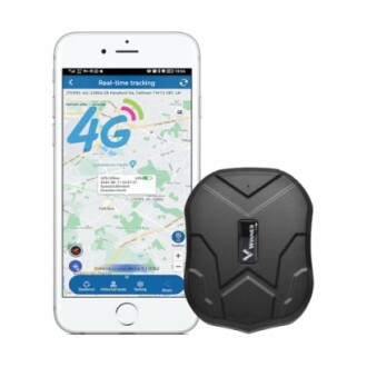 GPS-Tracker neben Smartphone mit App