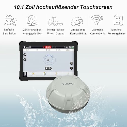 10,1 Zoll hochauflösender Touchscreen mit Funktionen und Gerät.