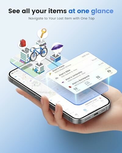 Smartphone mit App zur Verfolgung von Gegenständen.