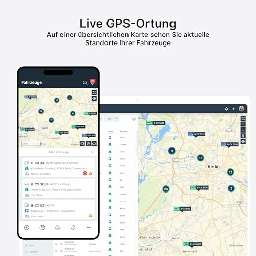 Live GPS-Ortung von Fahrzeugen auf Kartenansicht