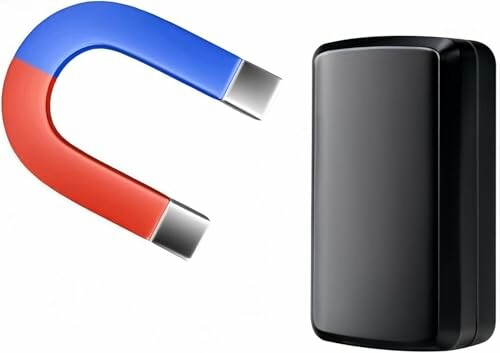 Roter und blauer Magnet neben schwarzer Box