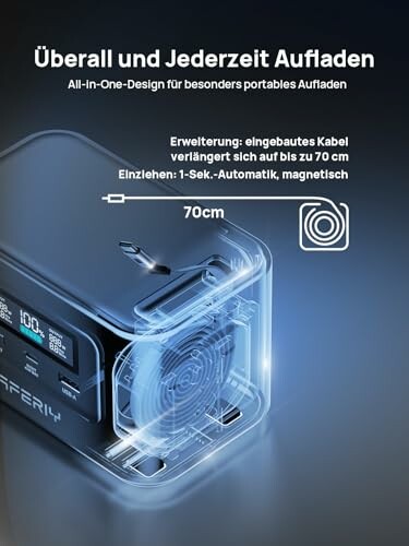 Tragbares Ladegerät mit eingebautem Kabel