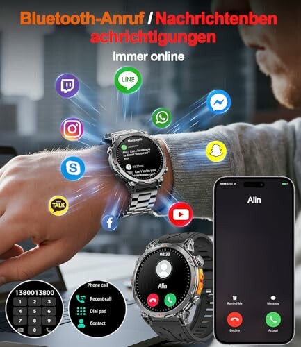 Smartwatch mit Bluetooth-Anruf und Nachrichtenbenachrichtigungen