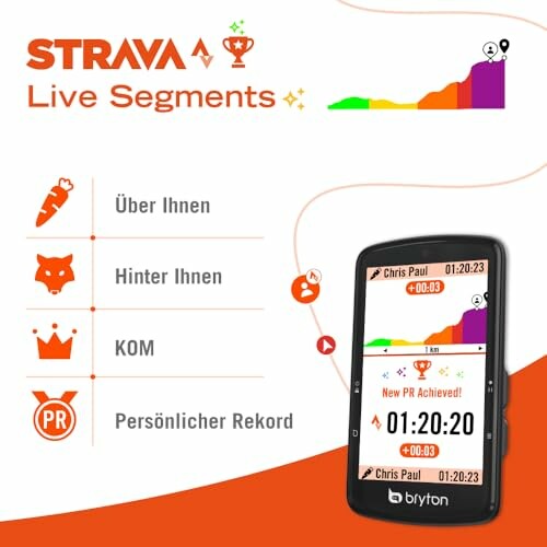 Strava Live Segmente Anzeige mit Bryton Gerät