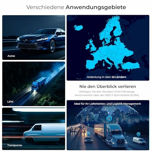 Verschiedene Anwendungsgebiete für Fahrzeugmanagement mit Autos, LKWs und Transportern.